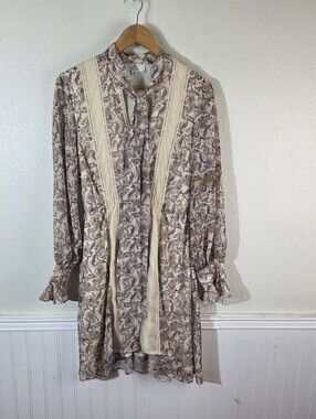 We Are Kindred Floral Mini Dress Womens US 4 Boho Tie Neck Long Sleeve Lace